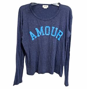 Zadig & Voltaire Womens Willy Amour Top Tee Size Medium Blue Love Long Sleeve